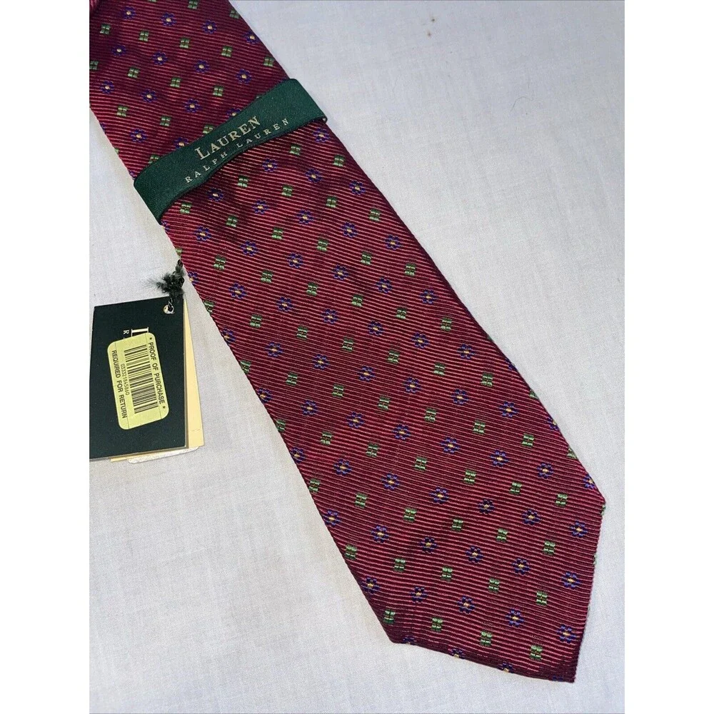 Lauren Ralph Lauren Men’s Dress Tie Size 56” Red Dotted Business Formal City NWT
